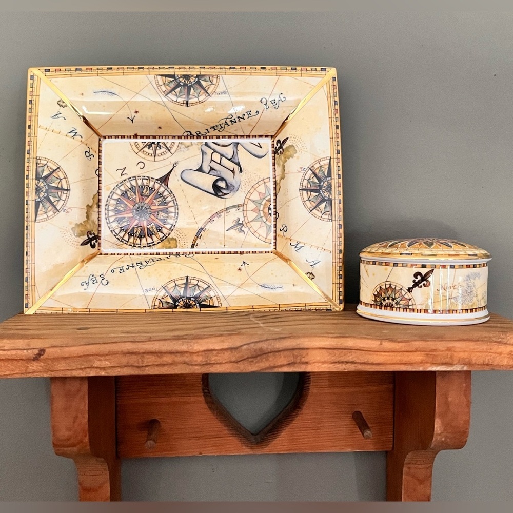 Wedgwood Atlas Bone China Nautical Trinket Tray and trinket box